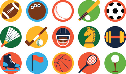 Fototapeta premium Set of round colorful sport icons for football, bowling, baseball, golf, soccer, basketball