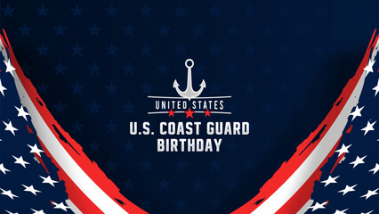 United States Coast Guard Birthday greeting card banner with anchor logo and stars borders.  © Weinsigy