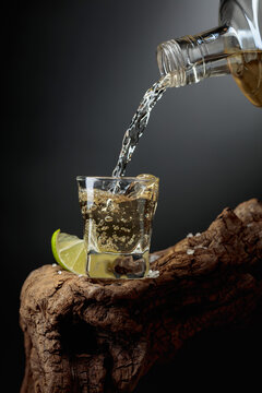 Gold tequila with salt and lime.