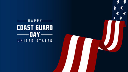 Happy Coast Guard Day greeting card banner with waving red and white patriotic ribbon. © Weinsigy