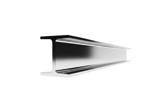 Heavy-gauge, chromium-finished steel t-beam, meticulously polished with sharp geometry, isolated on a sterile white background under precise rim lighting. Concept of industrial precision