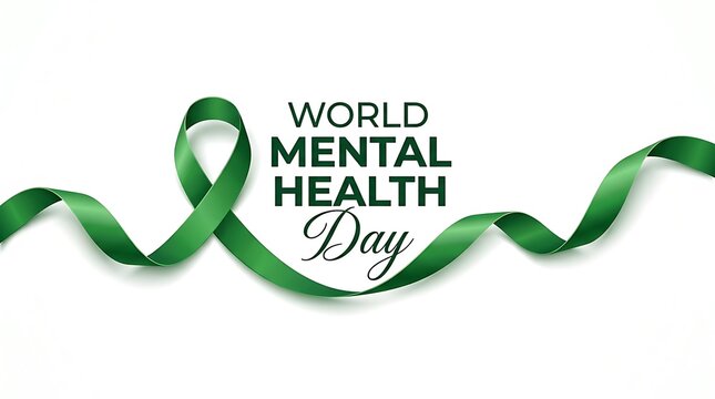 World mental health day awareness symbol with green ribbon on white background awareness wellbeing psychology background