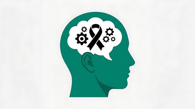 Mental health awareness concept with human head silhouette and gears symbolizing cognitive processing psychology cognition