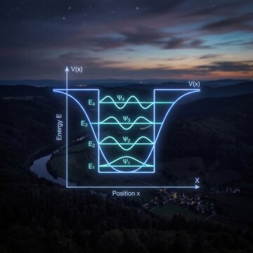 Quantum Mechanics Potential Well Energy Levels and Wavefunctions Visualization.