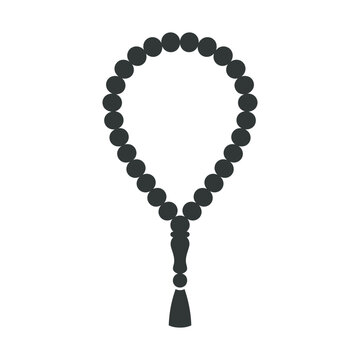 Islamic prayer beads icon, black tasbih vector silhouette, religious rosary for meditation and dhikr, spiritual jewelry
