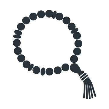 Islamic prayer beads icon, black tasbih vector silhouette, religious rosary with tassel for ramadan and spiritual meditation