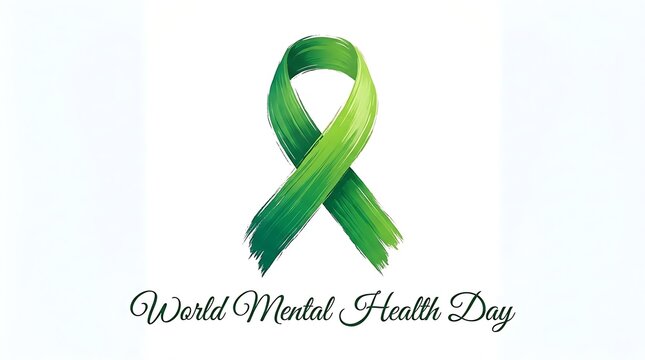 Textured green awareness ribbon for world mental health day celebration with awareness psychology wellness textured