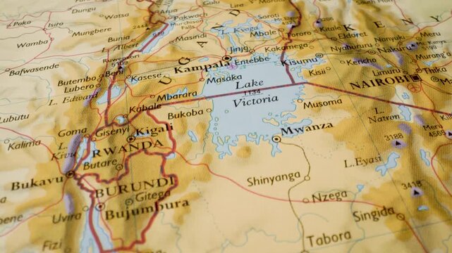 Detailed close-up map view of Lake Victoria and surrounding East Africa region