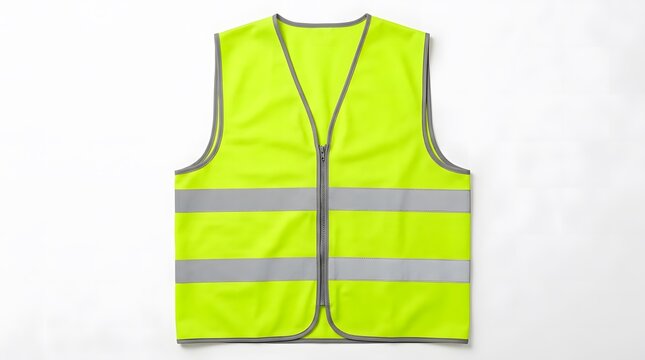 Bright neon yellow high visibility safety vest with reflective silver stripes for construction and road workers gear
