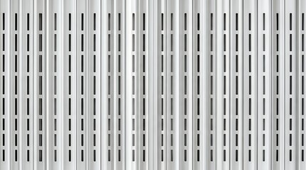 Fototapeta premium Protective White Metal Roller Shutter Door Panel Texture With Slits Creating Repetitive Vertical Pattern shutter roller metal white security texture background pattern door window garage