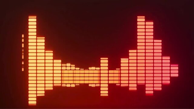 The digital audio equalizer display shows sound waves with a color gradient ranging from yellow on the left to red on the right, set against a dark background.