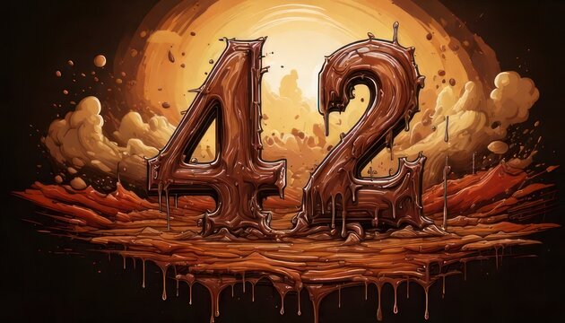 The Number 42 Dripping Like Chocolate in a Mystical Landscape.