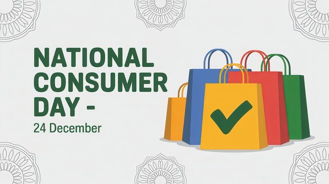 National Consumer Day 24 December with colorful shopping bags and green checkmark