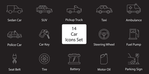 Car and Auto Service Icons Pack. Thin Line Editable Vector Icon Collection. © Agastya 897