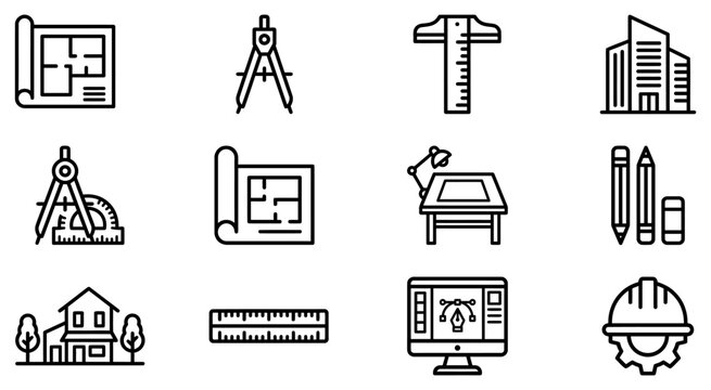 Architectural design icons vector illustrator editable set for blueprints and construction