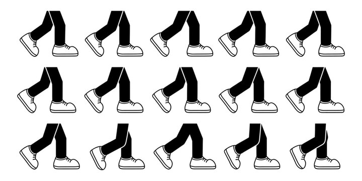 Cartoon walking legs animation frames set for character movement icons