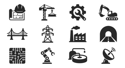 Fototapeta premium Construction industrial icons set vector illustrator editable graphics for engineering manufacturing