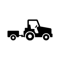 Fototapeta premium Black silhouette tractor with small pull-behind trailer icon, agriculture