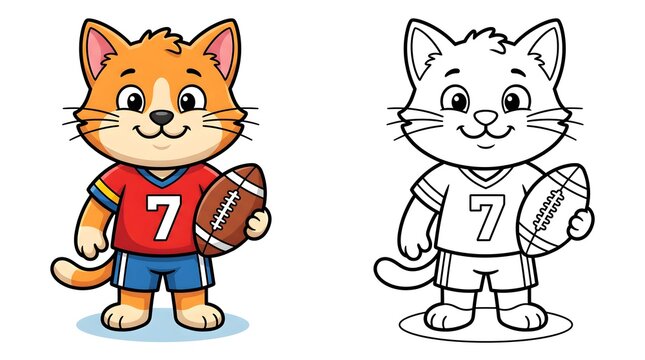 Cute Football Cat Coloring Worksheet
