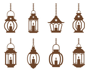 Obraz premium Decorative Hanging Light Vector Collection Elegant Pendant Lamp Designs Set.