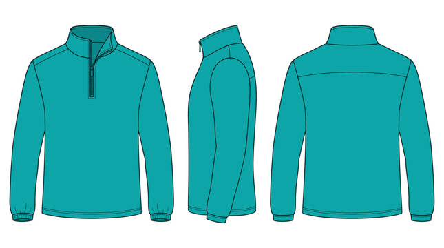 Fleece pullover with front side and back views outdoor apparel mockup template vector illustration