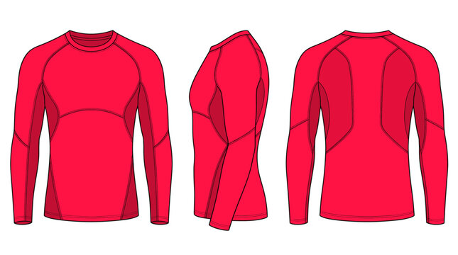Compression base layer top with front side and back views sports apparel mockup template vector illustration