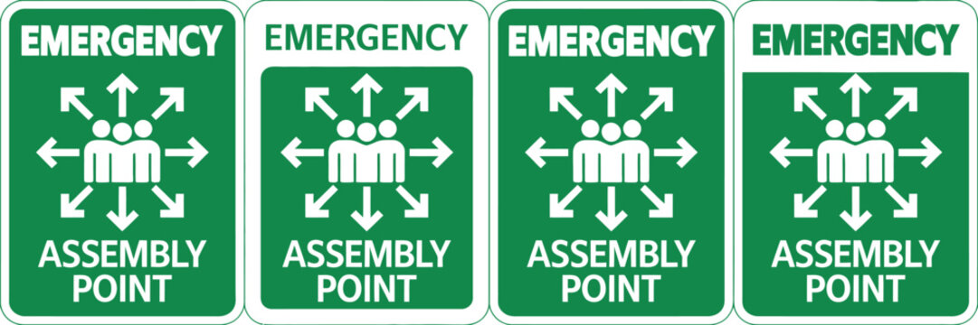 Emergency Assembly Point Sign, Vector Illustration with Safety Symbol, Evacuation Meeting Area, Emergency Response, and White Background
