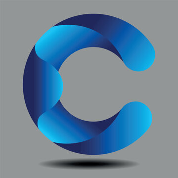 Modern abstract geometric letter C logo template with multi layered blue gradient petals