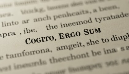 Fototapeta premium The phrase Cogito Ergo Sum highlighted on a page representing classical philosophy and human reasoning
