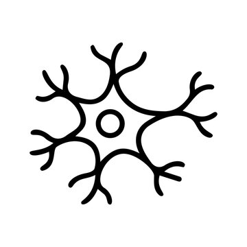 Neuron cell icon. Simple black outline of a nerve cell for medical and science design.