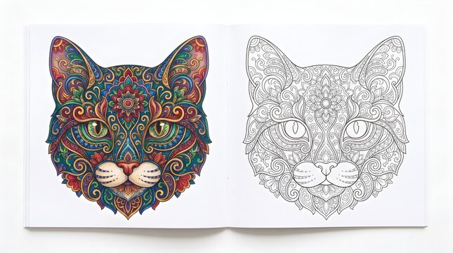 Intricate Cat Face Coloring Design
