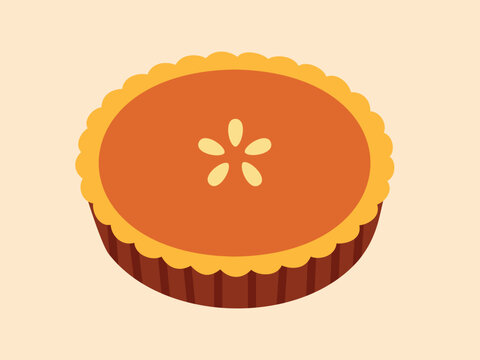 Flat vector pumpkin pie for cafe menus, dessert branding, autumn design, and Thanksgiving projects.