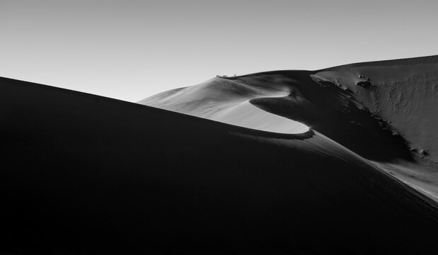 Black and white landscape of sand dunes in Sossusvlei 