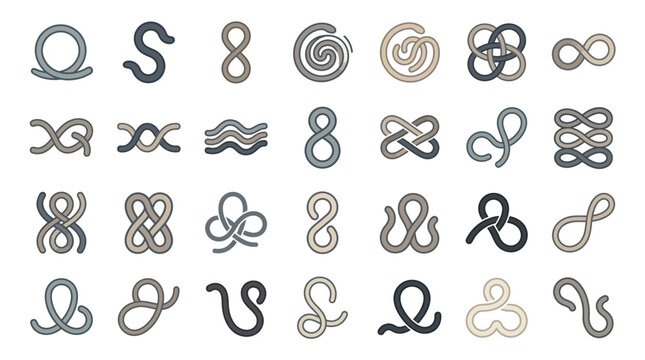 Abstract line swirls and infinity knot icon collection.