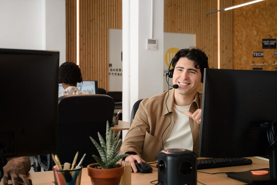 Man working at help desk office 