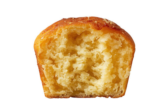 Freshly baked muffin cross-section showing crumb texture and golden-brown crust, isolated on transparent background