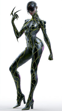 Futuristische Cyborg-Figur mit leuchtenden gr&uuml;nen Energielinien