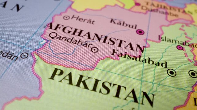 afghanistan: gliding view over a political map from pakistan 