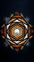 Fototapeta premium Abstract colorful geometric pattern with concentric hexagon shapes on dark background