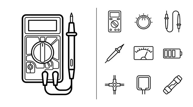 Digital Multimeter and Electronic Measurement Tools Icon Set