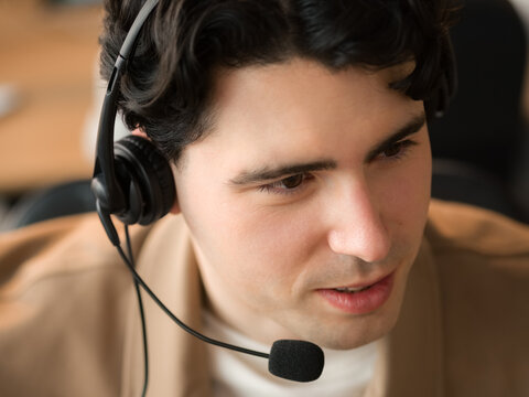 Closeup portrait of call center worker 