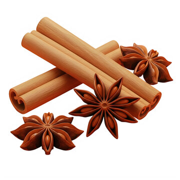 Cinnamon sticks and star anise on white