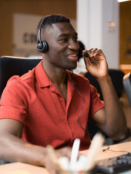 Black man working at call center 