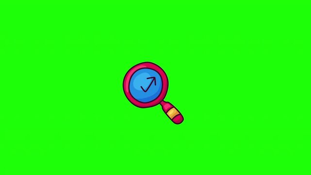 Animated SEO magnifying glass with growth chart doodle icon, hand-drawn flat vector line art, looping motion graphic for SEO and marketing design