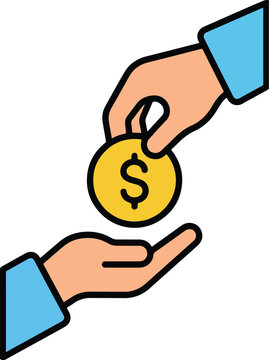 Hand-Giving Money Coin Vector Icon For Donation Payment Financial Aid And Business Transaction