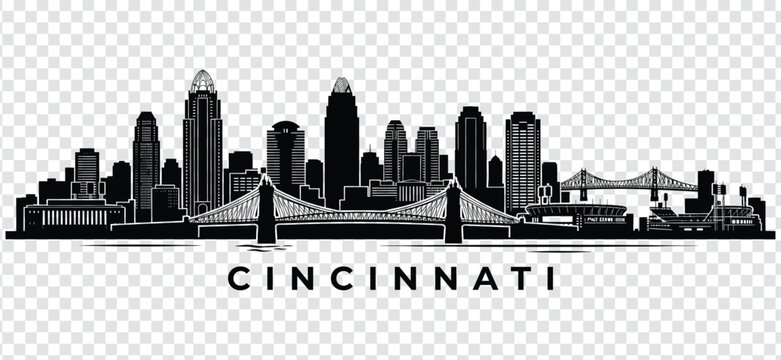 Cincinnati skyline silhouette vector illustration with city name