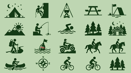 Outdoor Recreation and Nature Icons Set for Adventure and Travel Themes © Gridmark Studio
