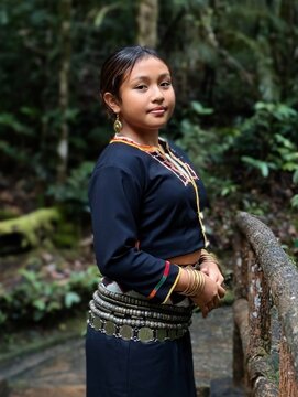 Portrait of young girl with a traditional Kadazan Dusun Attire Sinombayaka Pinolongon Kinilong from Ranau  Sabah Malaysia