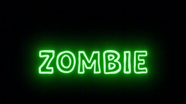 Natural Green Neon Logo 'ZOMBIE' with Continuous Loop and Clear Background, Perfect for Halloween and Haunted House Promos