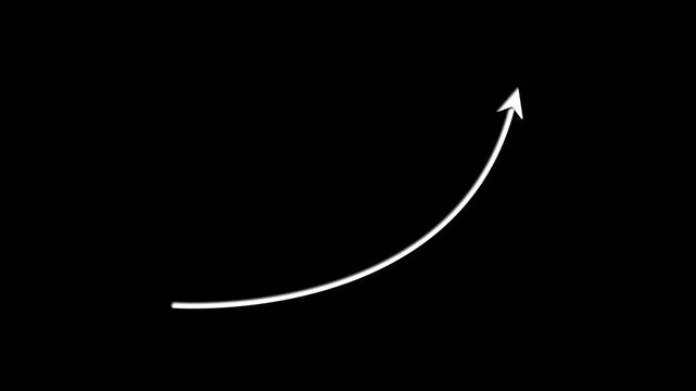 Animated white line arrow moving upward on black background, for business growth, and success concepts.